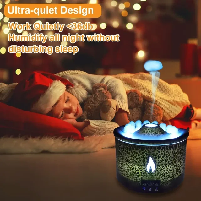 Volcano Flame Air Humidifier Light Ultrasonic Essential Oil Aroma Diffuser for Home Room Fragrance Jellyfish Mist Smoke Steamers 3