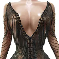 Luxury Rhinestones Chain Short Dress Women Birthday Queen Sexy Outfit Sexy Deep V Neck Costume Nightclub Performance Wanwan 5