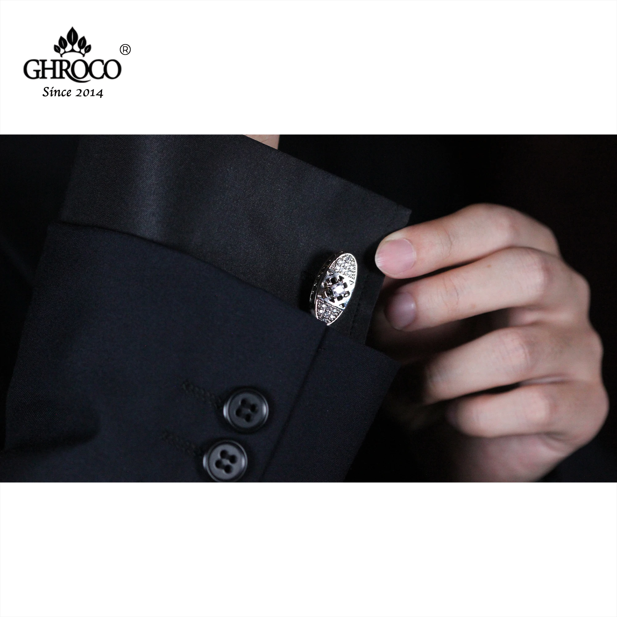 GHROCO High-Quality Exquisite Oval Shaped Zircon Classic French Shirt Cufflinks Fashion Luxury Gift for Business Men and Wedding