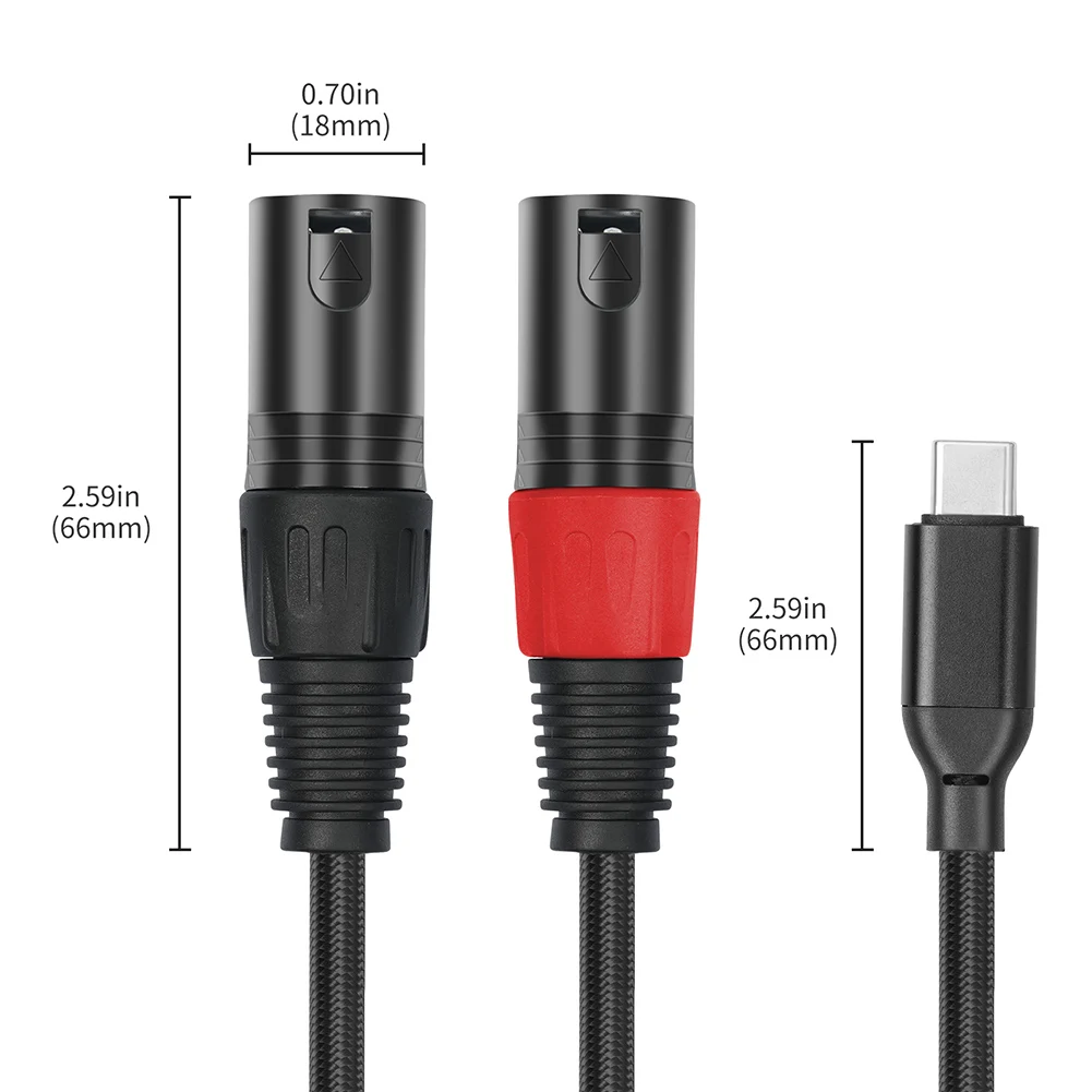 USB-C To Dual XLR 3Pin Cable Braided Type C To Dual XLR Male Aux Audio Cable Built in DAC Chipset USB C To Dual XLR 
