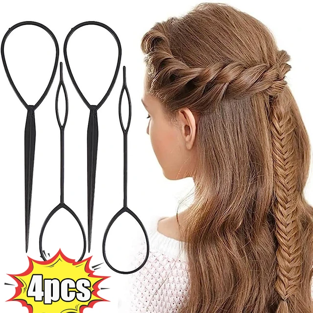 6pcs/set Black Hair Braiding Tools Including Braider, Loop, And