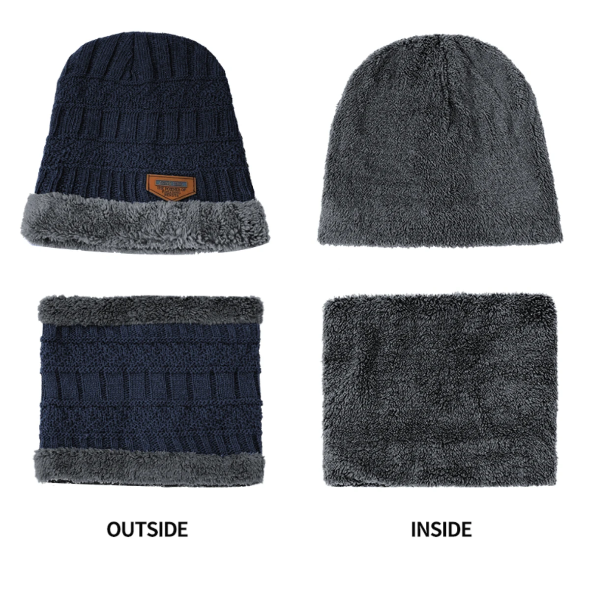Winter Accessories 3pcs/Set Warm Plush Lined Knit Beanie Scarf & Gloves Set