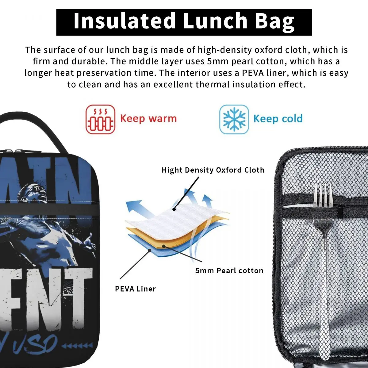 Jey Uso Yeet Wrestling Wrestler Thermal Insulated Lunch Bag for School Portable Food Bag Container Cooler Thermal Lunch Boxes