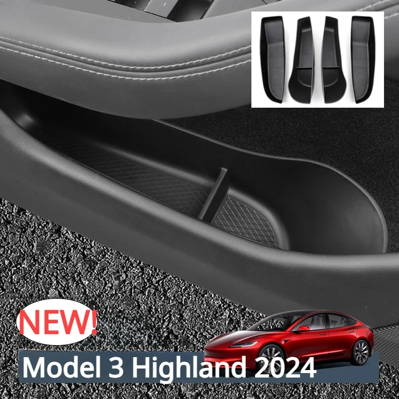 

For Tesla New Model 3+ Car Door Side Storage Box 4PCS Door Armrest Umbrella Trash Can TPE New Model3 Highland 2024 Accessories