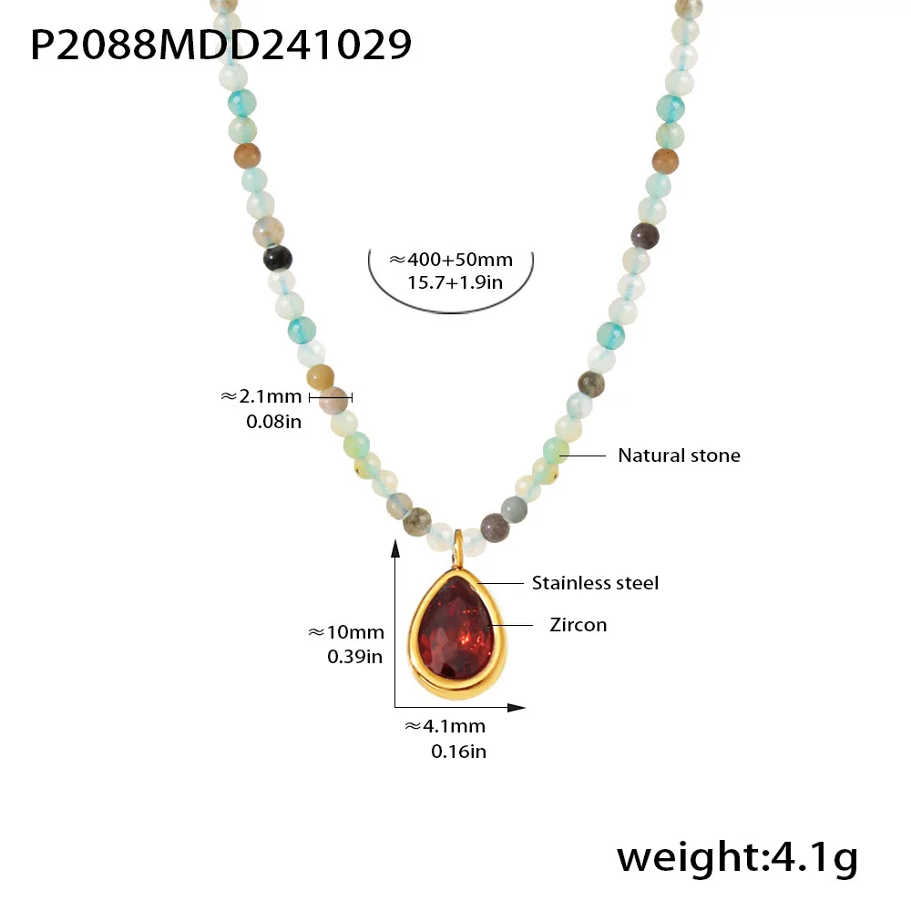 316 Edelstahl Anhänger Zirkon Halskette Frauen Mode Bunte Naturstein Perlen Kette Damen Luxus Schmuck Zubehör – Detail 4