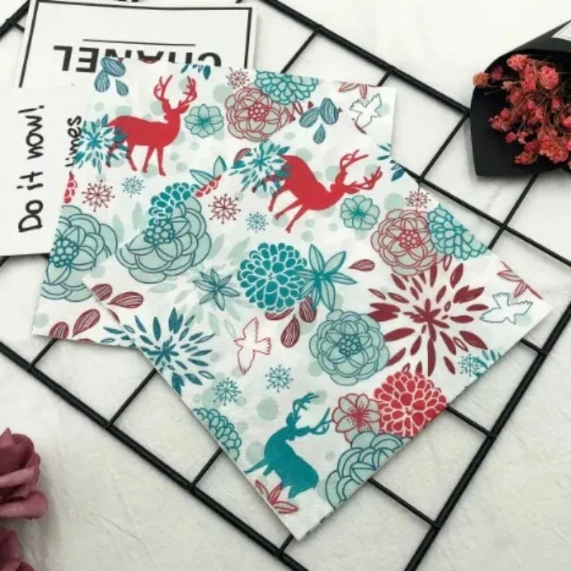 20pcs/Pac Colorful Napkins Christmas Moose Fireworks Table Mouth Cloth Paper Napkins Holiday Party Square Paper 33cm