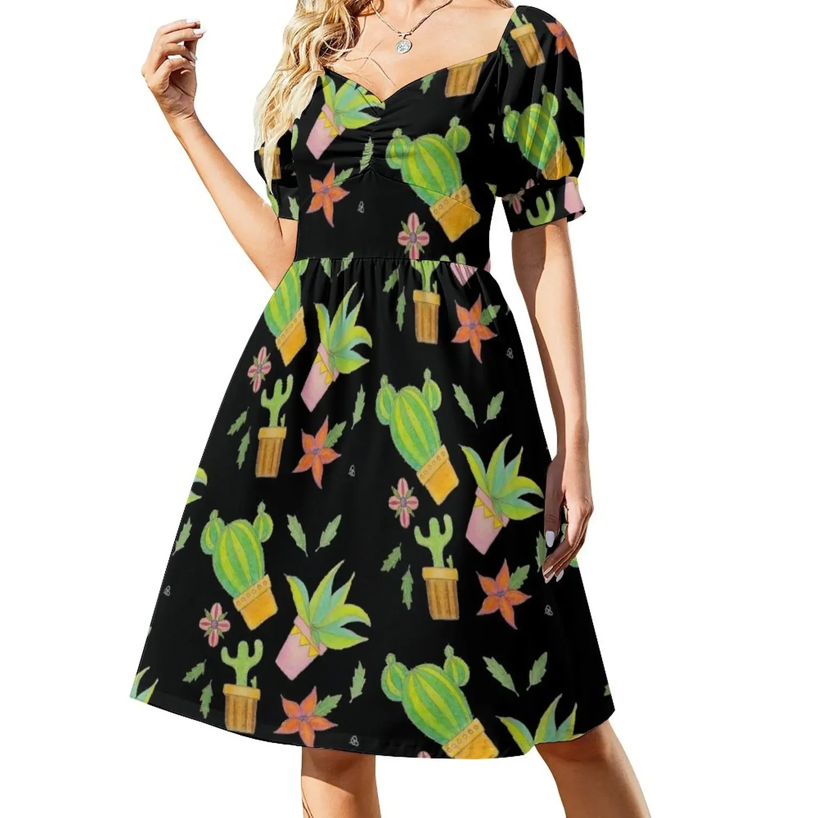 

Greenery - Colorful floating potted plants pattern Sleeveless Dress summer clothes for women