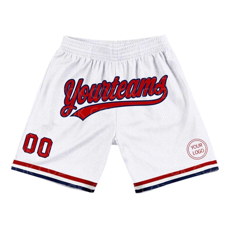 Custom White Blue Red Authentic Basketball Shorts 3D Printed Men Shorts Name Mumber Quick Drying Beach Shorts 2