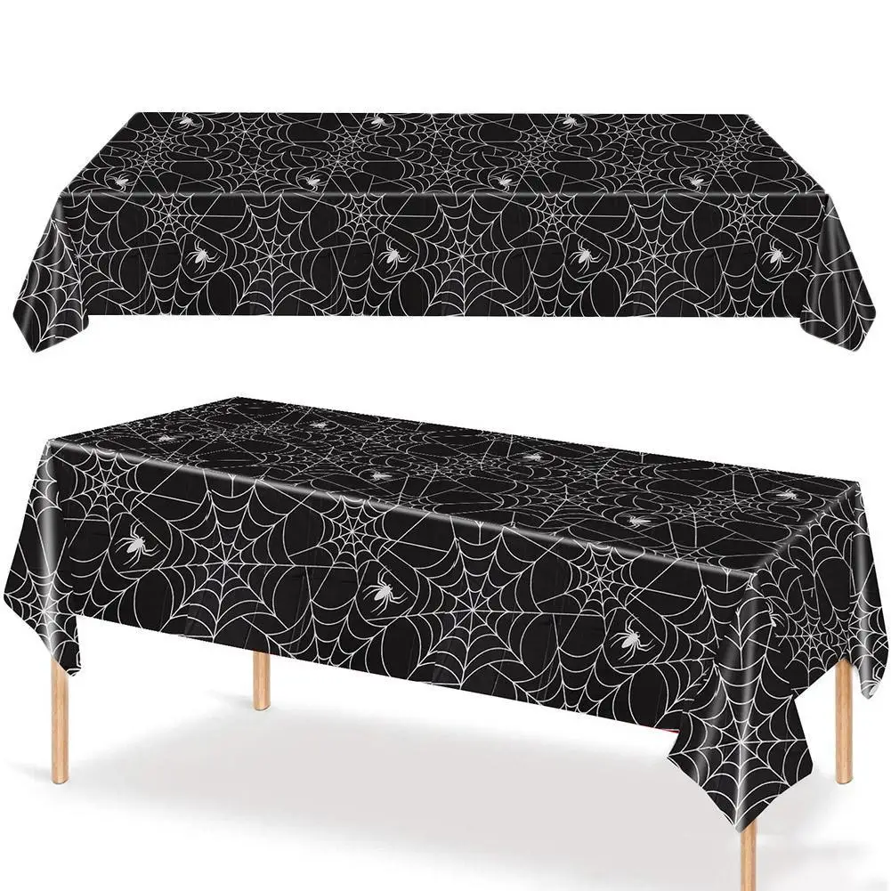 

Unique Spider Web Halloween Plastic Tablecloth Black Table Cloth Funny Cobweb Table Decorative for Halloween Holiday Party