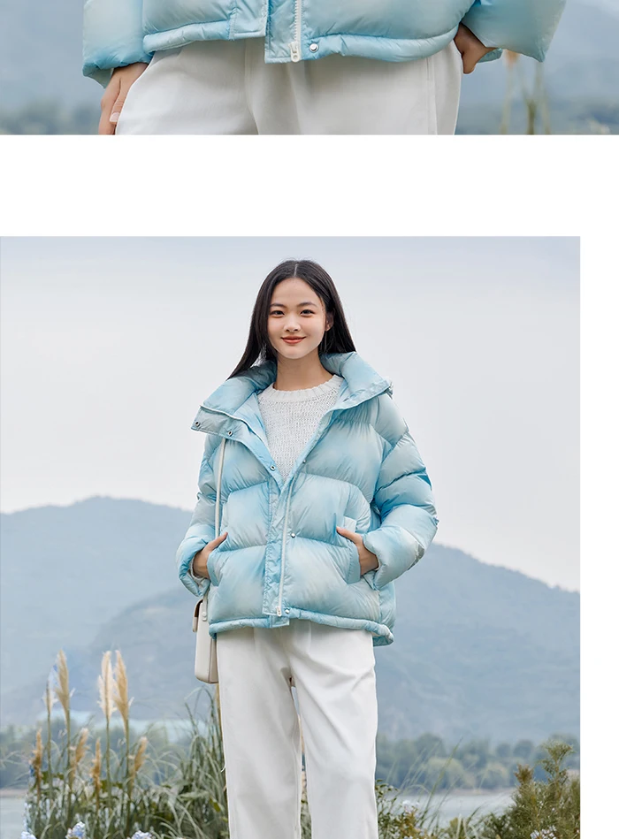 Down Jacket Women Halo-Dyed All-Over Hooded Bread Coat Trendy Winter Sweet Cool Oversize Jacket