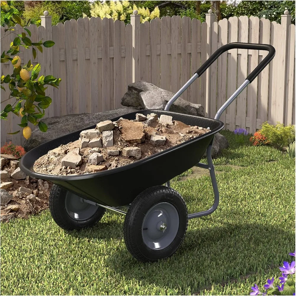 ARNOT Enlarged 2-Wheel Wheelbarrow, Easy Loading and Dumping Garden Cart, Heavy Duty Utility Dump Cart for Outdoor Lawn Yard