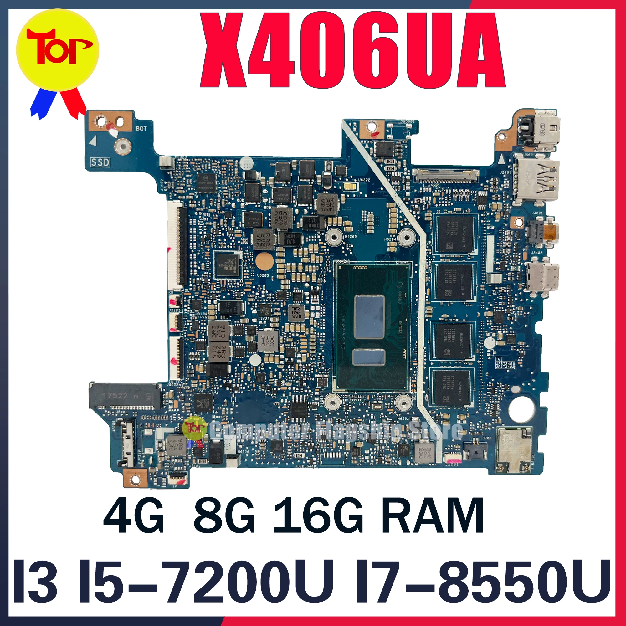 

X406UA Laptop Motherboard For ASUS VivoBook S14 X406UAR X406U X406UAS S406U V406U I3-8130U I5-8250U I7-8550U 4G 8G 16G Mainboard