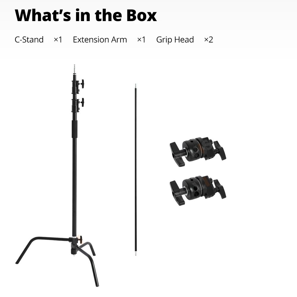 150-330cm Black Heavy Duty Multi-functional C-Stand Adjustable Light Stand Load 20KG for Photography Flash Strobe Flag Reflector