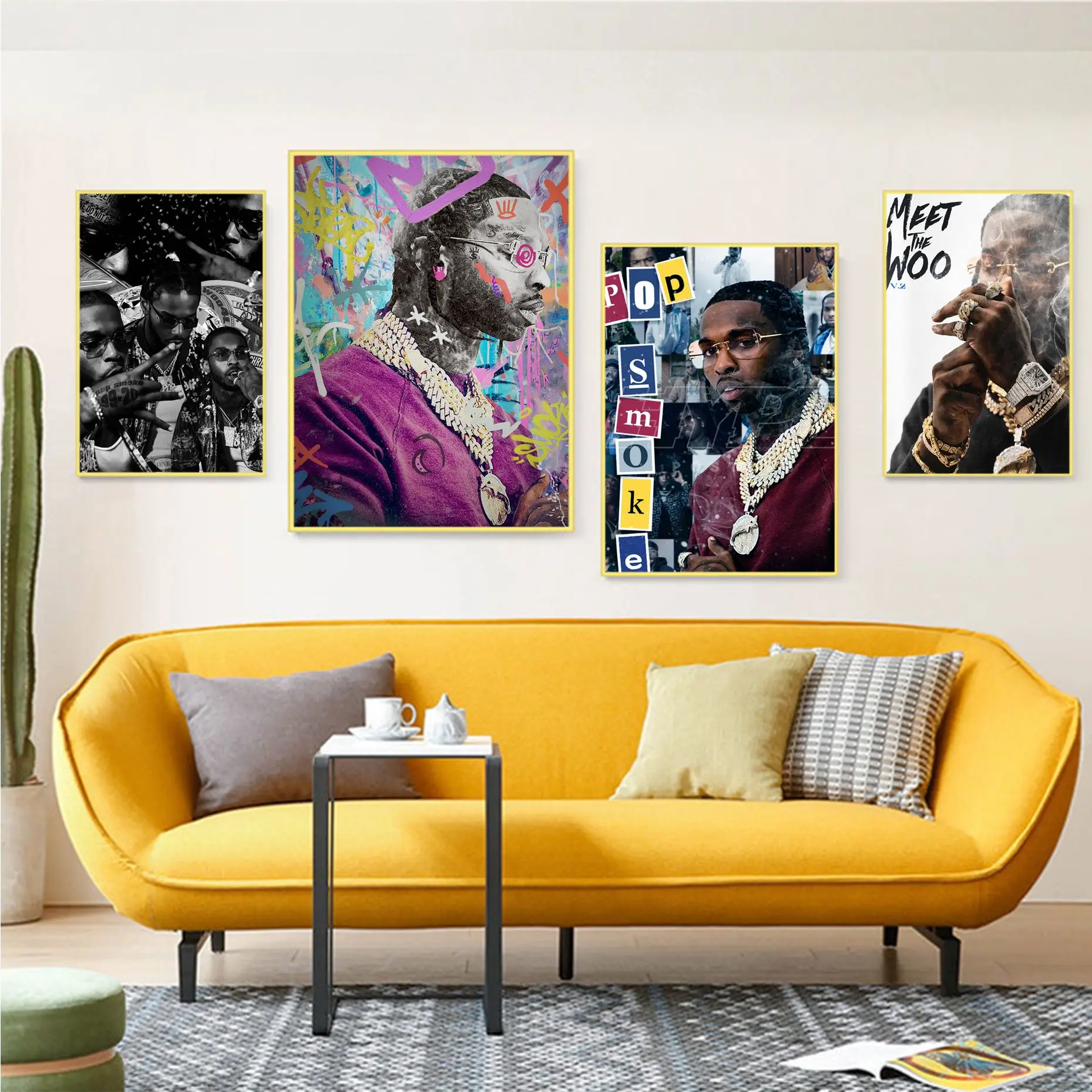 Pop Smoke Poster Pop Music Album Poster Vintage Sticky Decoracion Painting Wall Art White Kraft Paper Decor Art Wall Stickers