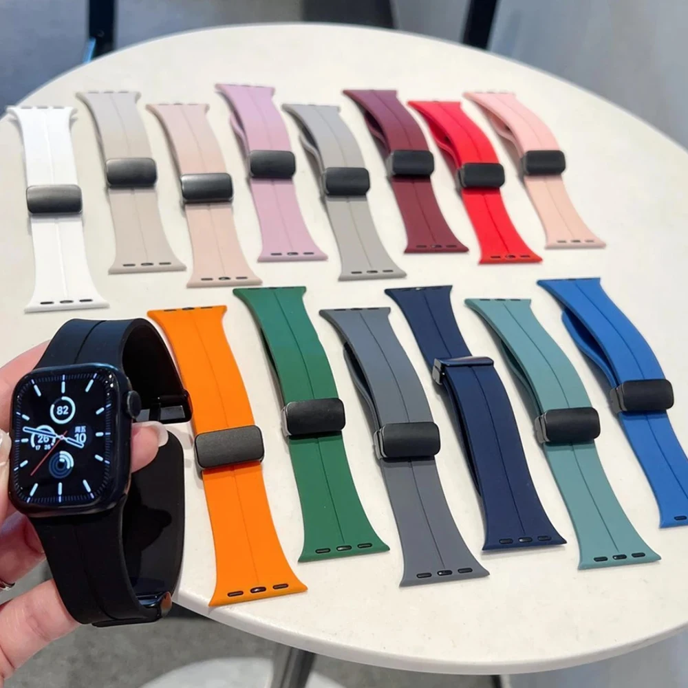 애플 워치 밴드용 마그네틱 스트랩, 44mm, 45mm, 40mm, 49mm, 41mm, 42mm, 38 실리콘 팔찌, iWatch 시리즈 울트라 2, 6, 5, 3, 7, 8, 9, se, 40mm