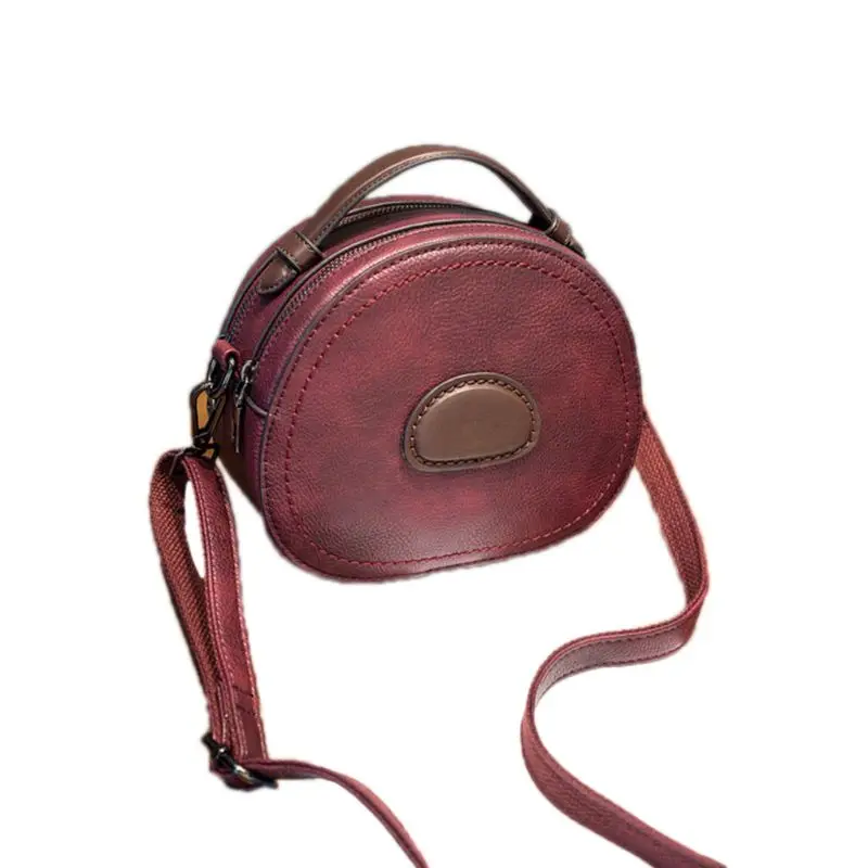 Women Ladies Round Shoulder Bag Genuine Leather Tote Purse Satchel Han E74B