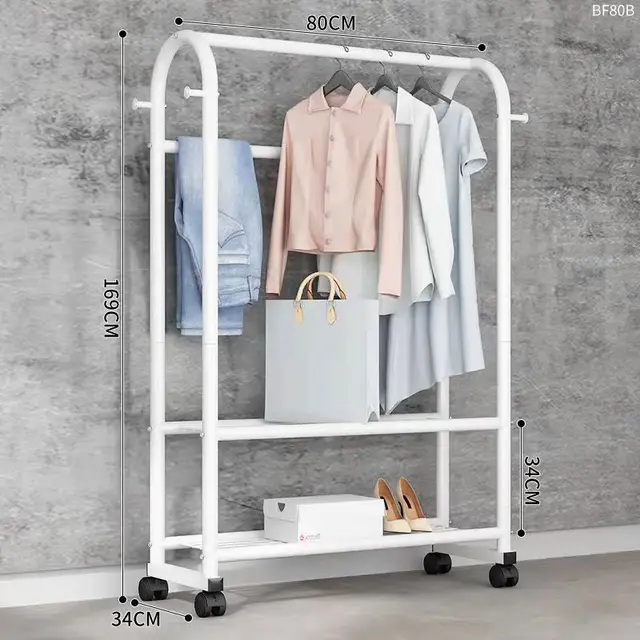 Clothes Rack Coat Rack Stand Floor Hanger Simple Clothing Rack Furniture Wardrobe Hat Stand Clothes Rack Stand Storage Shelves 80cm-White