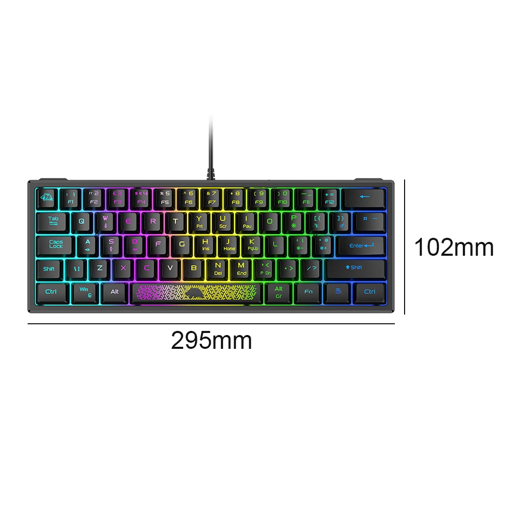 RGB 유선 백라이트 게이밍 키보드, 인체 공학적 게이밍 컴퓨터 노트북, 사무실 키보드, 62 키