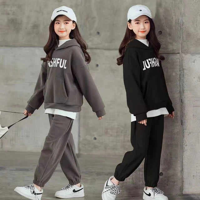 New Girls Letter Teen Casual Clothes Set two piece Jacket Jogger Pants  Suits Grey Color Children Suits 6 8 10 12 14 years - AliExpress