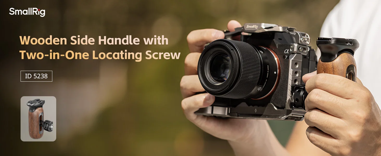 Wooden Side Handle with 1/4"-20 & 3/8''-16 ARRI Locating Screws Retractable Inte