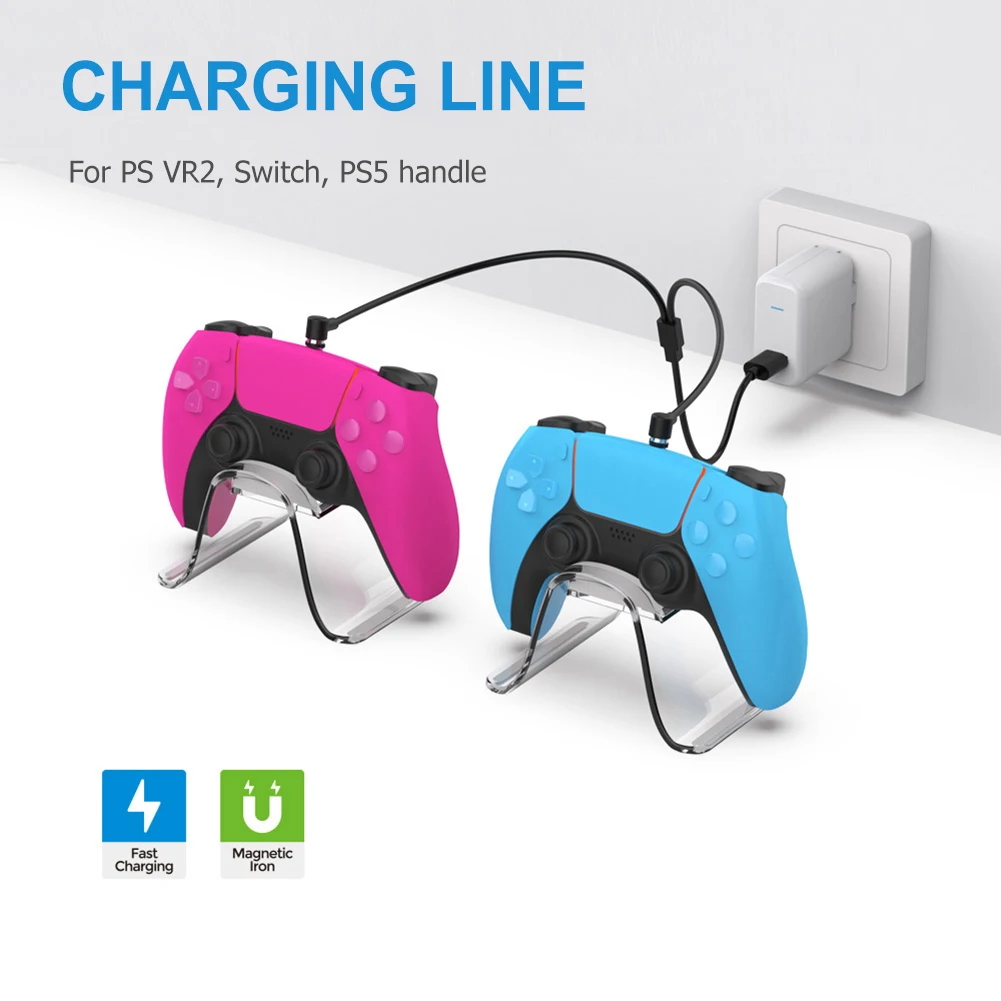 마그네틱 게임패드 타입 C 충전 케이블 플러그 앤 플레이 다목적 게임 핸들 충전기 케이블 공간 절약형 PS VR2용 액세서리