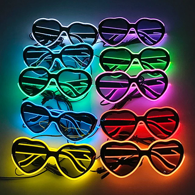 Gafas de sol de neón con forma de corazón, lentes luminosas con