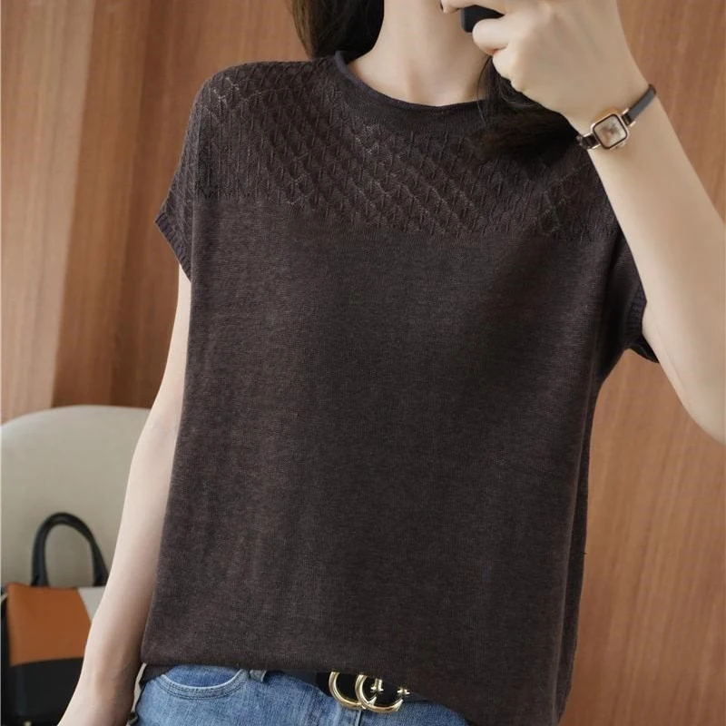 

GGRIGHT Haut Femme Short Sleeve T Shirt Women Clothes Elegant Tops Mujer Camisetas Knitted Woman Tshirts O-Neck Dames Kleding