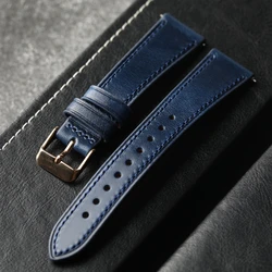 Handmade Italian Cowhide Leather Strap - Vintage Black & Blue - Green Quick Release Bracelet - 18mm (D Rose gold Buckle)
