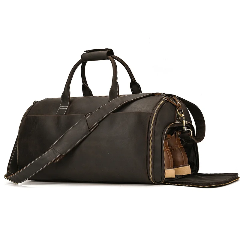 Leather Travel Bag With Shoe Compartment