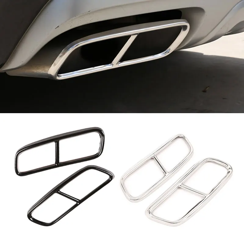 

For Audi Q7 2016 2017 2018 Stainless Steel 2pcs Car Tail Muffler Exhaust Pipe Output Cover Protective Trim