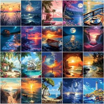 Gatyztoire – peinture par numéros de paysage marin, images par numéros, fournitures d'art, aquarelle, toile numérique faite à la main 1
