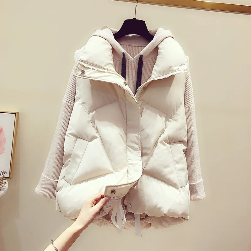 

Women's Loose Casual Thickened Down Cotton Vest, Monochromatic Lapel, Short, Korean Version, New, Autumn and Winter