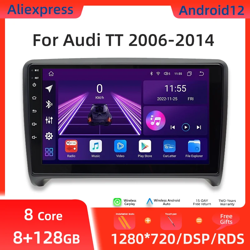 Uckazy 8 Core 1 Din Android 12 Car Multimedia Player For Audi Tt Mk2 8J 2006 2007 2008 2009 2010 2011 2012014 Radio Stereo Audio Head Unit Gps Navigat