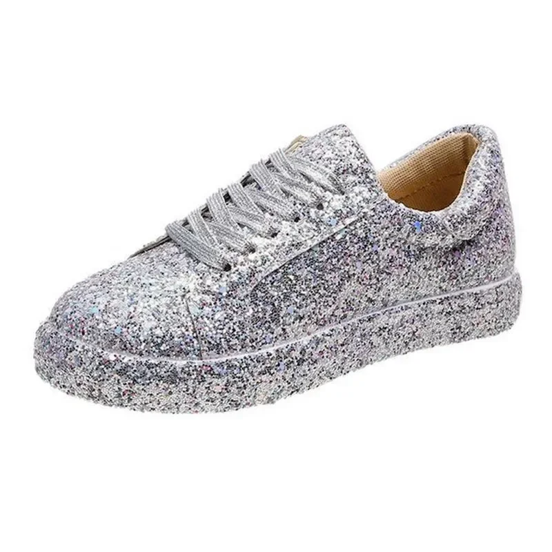 Spring and Autumn Big Size New Flat Casual Glitter Lace-up Low Top Sports Shoes Women Shoes Zapatos De Mujer Sneakers 3