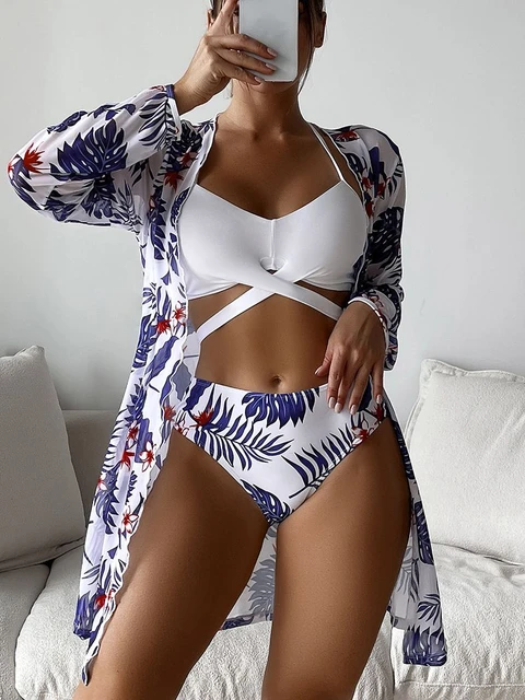 Bikini imprimé sexy 3 pièces pour femme, maillot de bain taille haute,  cover-up, vêtements de plage, été, 2024 - AliExpress