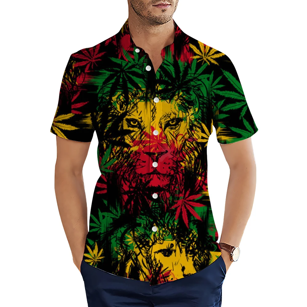 

CLOOCL Men's Shirts Lion Weed Leaf 3D All Over Printed Shirts Summer Short Sleeve Single Breasted Men Shirt Fashion Casual Tops