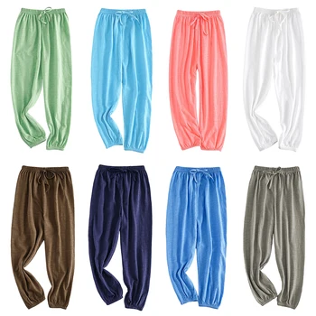 Comodi pantaloni lunghi in tessuto di bambù per bambini stile unisex con gambe larghe, perfetti per l'estate e gli ambienti climatizzati 1