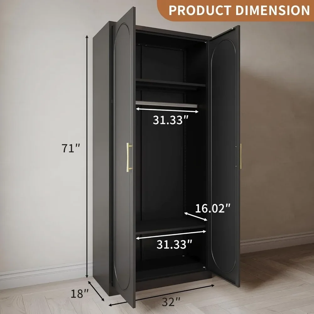 Metal Armoire Wardrobe Closet with Hanging Rod, 71" Tall Wardrobe Cabinet for Clothes, Clothing Storage Cabinet with Doors 3
