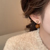 Imitation Pearl Double Side Round Beaded Earrings For Women Maillard Color Simple Cute Winter Statement Earrings 2024 Jewelry - Image 3