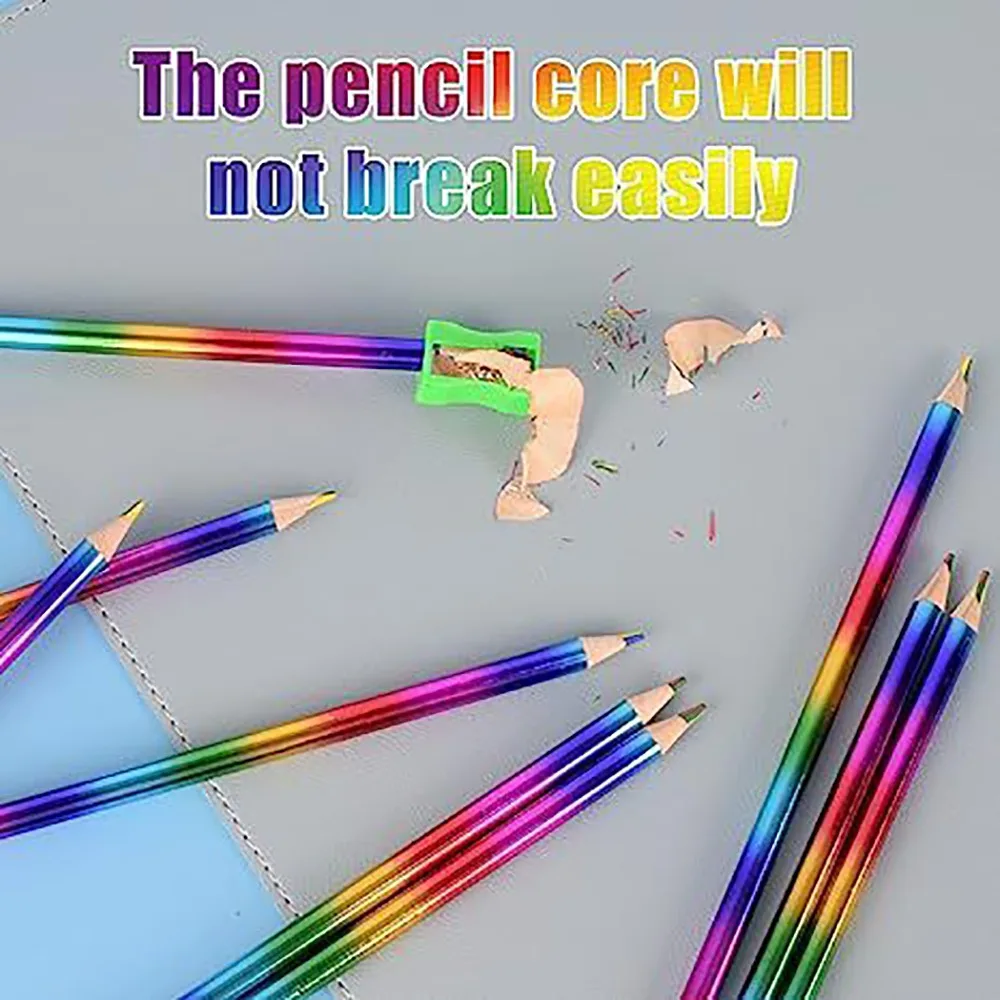 12Pcs Pencils Rainbow Pencils HB Colorful Concentric Rainbow Color Pencil Graffiti Crayons Wooden Colored Pencil Set Drawing