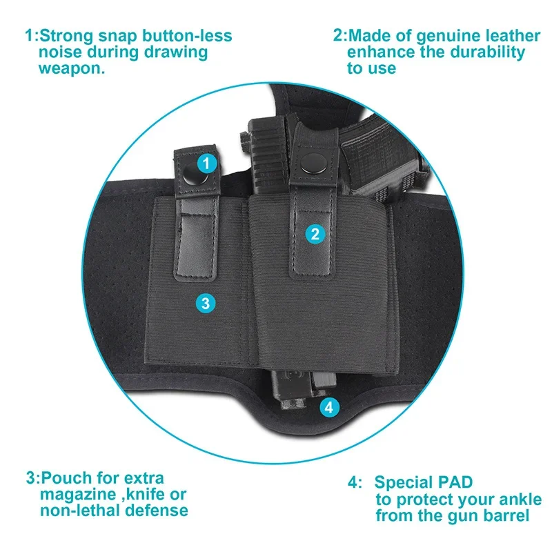 Concealed Carry Ankle Gun Holster for Glock 43 42 33 30 27 26 S&W M&P Shield 9mm Bodyguard .380 Ruger LCP LC9 Sig Sauer pistol holster gun holster gun accessories