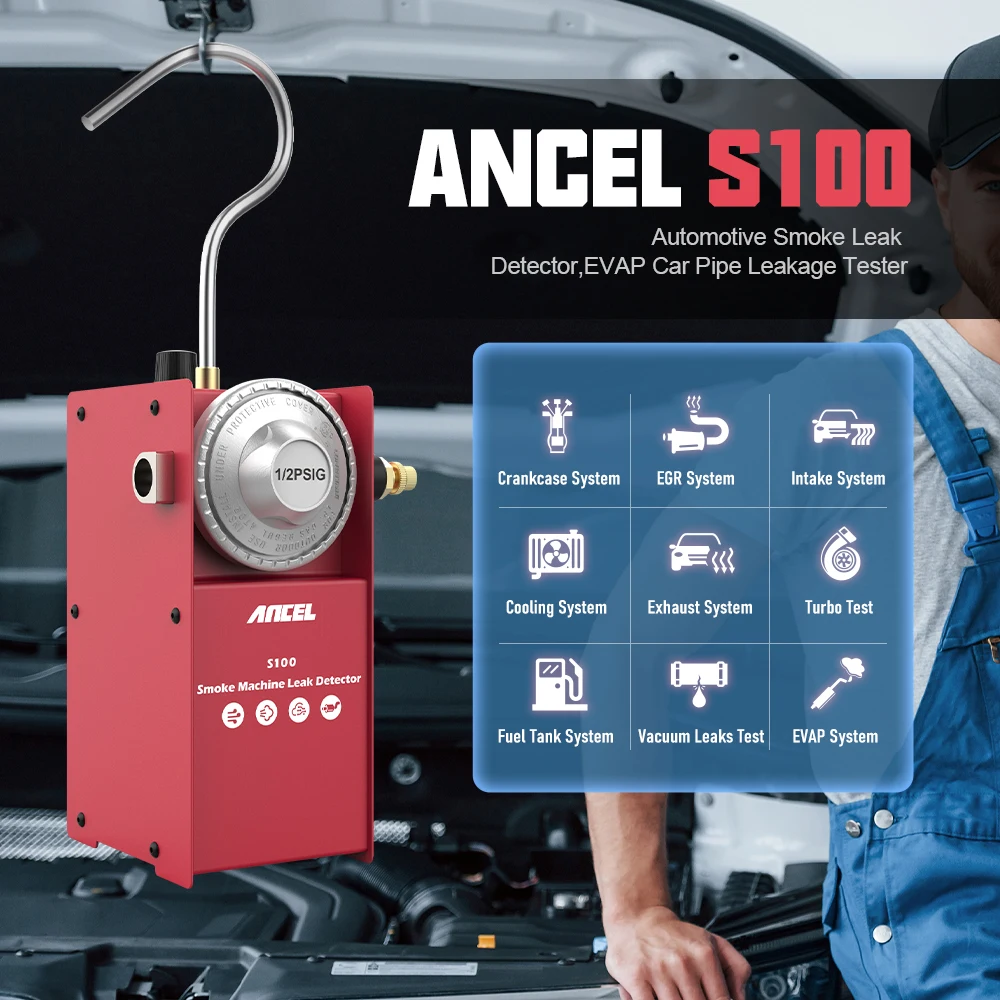 S100 Auto Rauch Leck Detektor EVAP Vakuum Leckage Locator ANCEL DC12V Auto Diagnose Werkzeug Automotive Öl Rohr Rauch Generator – Detail 1