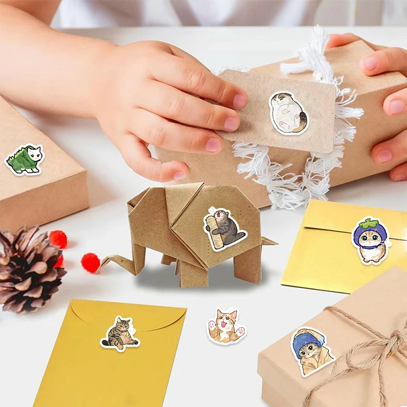 500PCS 1 롤 고양이 스티커 데칼 귀여운 밈 새끼 고양이 스티커 애완 동물 새끼 고양이 파티 비닐 스티커 장식, 재미있는 동물 데칼 라벨