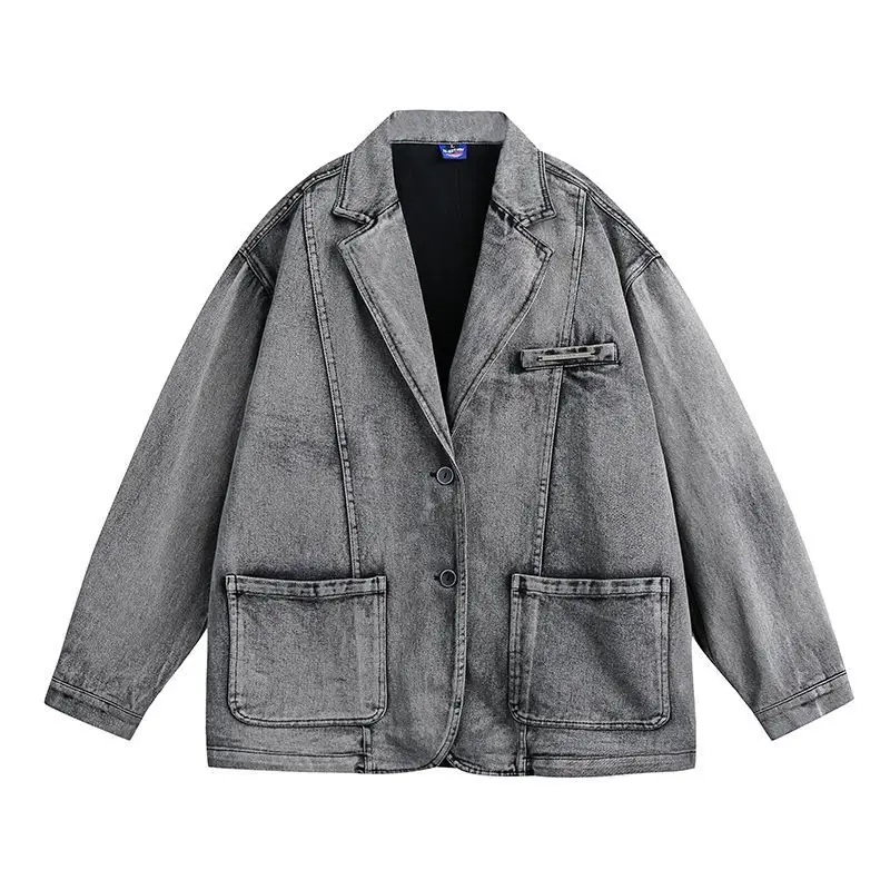 Suit Jacket Mens Womens Japanese Fashion Trend Retro Washed Denim Jacket Autumn New Casual Niche Distressed Suit