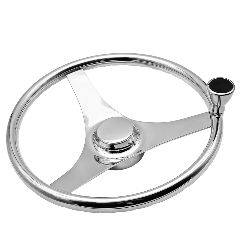 13.5inch 3 Spoke Stainless Steel Sport Wheel W/Finger Grips and Conalsol Knob Mirror Polished Marine for Boat Yacht Accessories