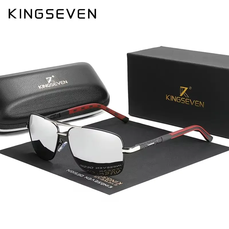 KINGSEVEN Aluminium-Sonnenbrille für Herren/Damen, polarisiert, UV400, modische Sonnenschutzbrille, klassisches Fahren, rechteckig, Business-Brille