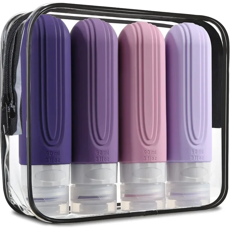 Silicone Travel Toiletries Refillable Leak-Proof Containers Set - 90ml Portable Squeezable Bottles