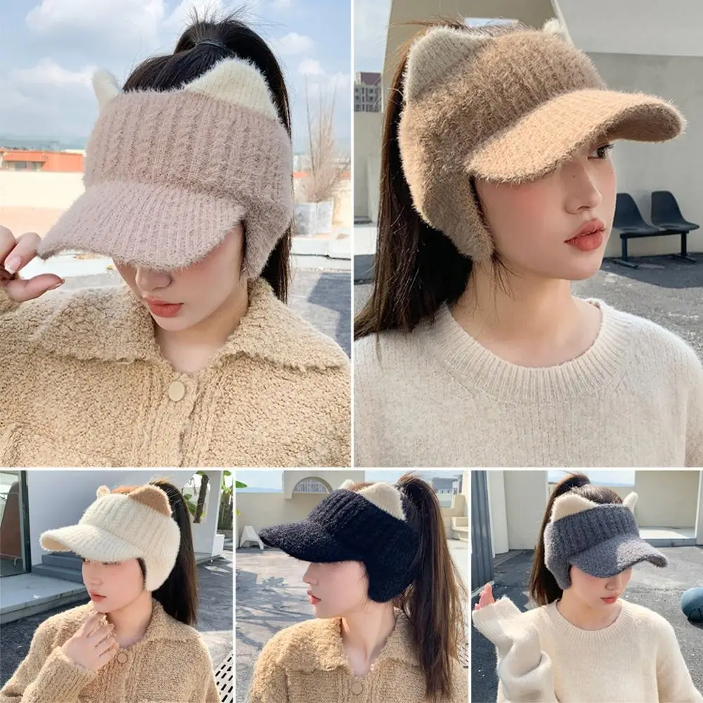 

Warm Knitted Hat Fashion Windproof Soft Empty Top Hat Cold-proof Plush Hat Outdoor