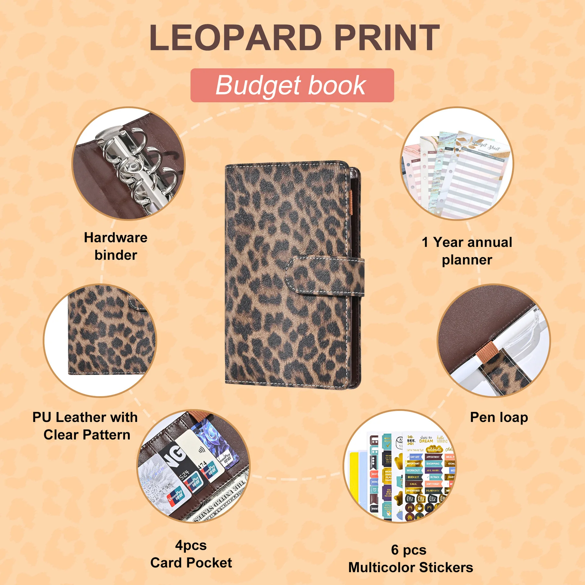 notebook binder cover photocard binder A6 PU Leather Notebook Refillable Binder for A6 Filler Paper Loose Leaf Personal Saving Planner Organizer Wallet Binder Cover