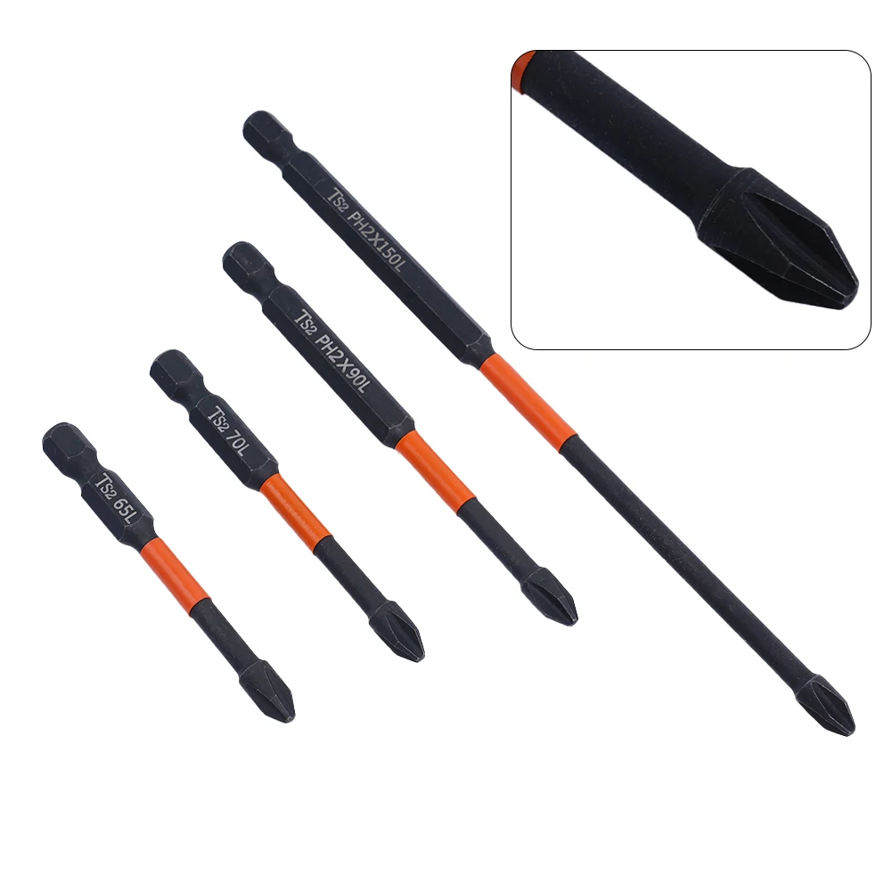 

Brand New Batch Head Hand Tools 4PCS 65/70/90/150mm Alloy Steel Cross Screwdriver Impact Drill Bit PH2 Magnetic